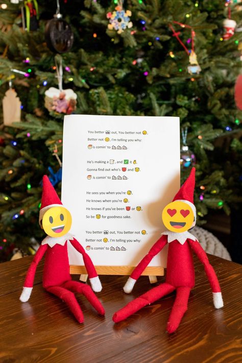 Santa Claus is coming to town is the announcement in this free printable Elf on the Shelf Christmas Emoji Song. Check out this cute idea and more Elf on the Shelf Emoji ideas. New Elf on the Shelf ideas daily plus free Elf on the Shelf printables. #FrugalCouponLiving #ElfontheShelf Elf Printables Free, Printable Elf On The Shelf, Christmas Emoji, Emoji Christmas, Emoji Ideas, Elf Printables, Elf Kit, Awesome Elf On The Shelf Ideas, Elf Activities