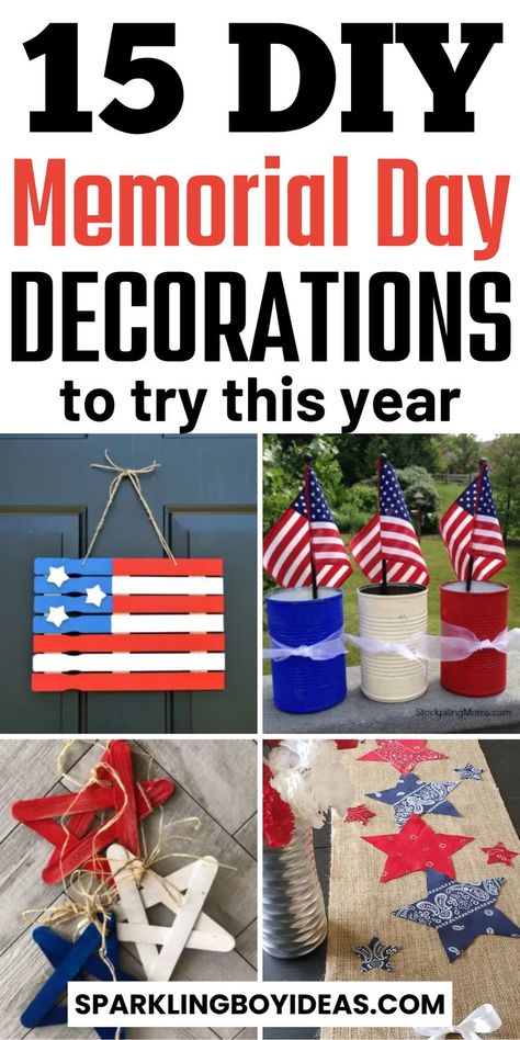 Memorial Day is just around the corner! Get ready to celebrate and honor our heroes with these amazing memorial day decorations ideas. From DIY patriotic wreaths to patriotic centerpieces, these 4th of July decoration ideas will make your home look festive and patriotic. Impress your guests with your creativity and show your love for your country. Check out our collection of DIY patriotic decorations ideas and start planning your decorations today! Veterans Day Centerpieces, Patriotic Centerpieces Diy, Memorial Day Porch Decor, Diy Patriotic Wreath, Patriotic Centerpieces, Memorial Day Decorations, American Flag Decor, 4th July Crafts, Patriotic Crafts