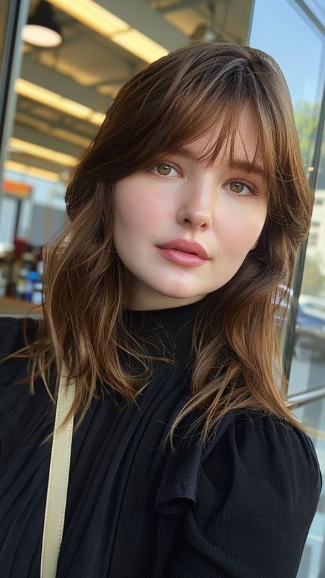 25 Hair Solutions for Round Faces: Slim, Sleek, and Stylish Airy Bangs Korean Round Face, Side Part Wispy Bangs, Wispy Bangs For Square Face, Airy Haircut, Mid Bangs, Wispy Bangs On Round Face, Korean Hairstyle For Round Face, Korean Bangs Hairstyle Round Face, Fringe Hairstyles Round Face