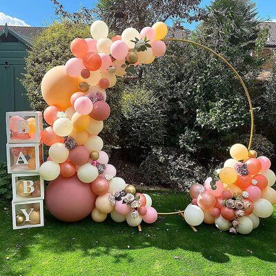 Cake Table Balloon Arch, Balloon Arch Round Backdrop, Ballon Ring Arch, Ballon Arch On Ring, Metal Circle Backdrop, Balloon Garland Ring, Circle Arch Baby Shower Backdrop, Ring Arch Balloon Decor, Balloon Arch On Circle Stand