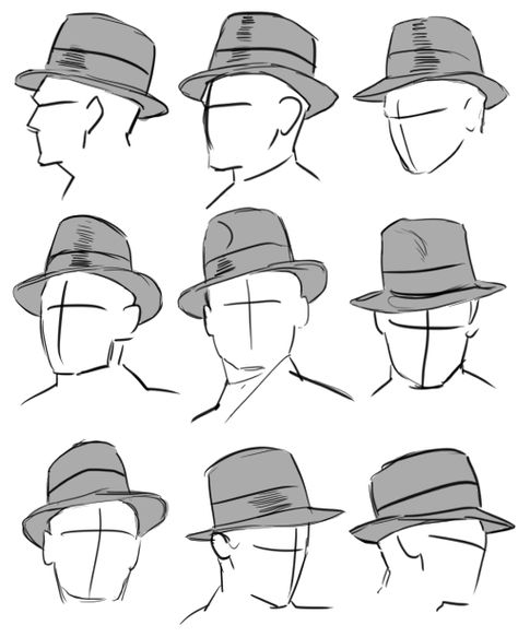 tricotee:    dunno if you guys were still wanting these hat refs butit’s fedora timeif I said I didn’t have enough misc. sketches and films filled with fedora-wearing crowds to produce dozens more reference plates the same size as this one, I’d be lyin’but for now, just this one with basic anglestilted a little, as was the fashion 얼굴 그리기, Seni Cat Air, 인물 드로잉, Poses References, Drawing Clothes, Character Design References, Drawing Poses, Drawing Reference Poses, Drawing Tips