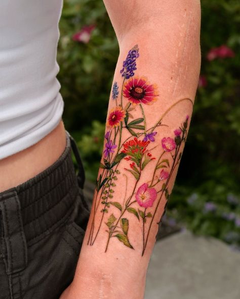 songeun shin | Texas… | Instagram Ankle Tattoo Ideas, Tattoo Colorful, Texas Wildflowers, La Tattoo, Ankle Tattoos, Wildflower Tattoo, New Tattoo Designs, Tattoo Care, Flowers Tattoo