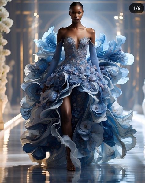 Ride The Wave Theme Dress, Unreal Dresses, Water Inspired Fashion, Blue Haute Couture, Water Dress, Met Gala Outfits, Met Gala Dresses, Gala Outfit, Fancy Frocks