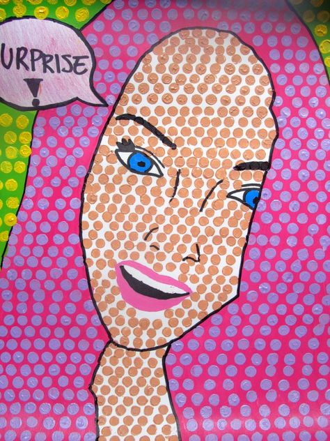 Ms. Eaton's Phileonia Artonian: Pop Art Self Portraits- Roy Lichtenstein Inspired Acetate Portraits, Self Portrait Ideas For Kids, Pop Art Self Portraits, Pop Art Projects, Starověký Egypt, Pop Art For Kids, Art Projects For Teens, Gcse Art Sketchbook, 6th Grade Art