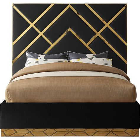 Contemporary King Bed, Bed Vector, Gold Bed, Box Springs, King Platform Bed, Queen Platform Bed, Bedroom Space, Green Bedding, Meridian Furniture