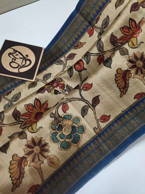 Kalamkari Silk Sarees With Price, Saree Print Design, Kalamkari Blouse Designs Latest, Kalamkari Blouse Designs, Digital Saree, Saree Borders, Blouse With Border, Kalamkari Fabric, Kalamkari Print