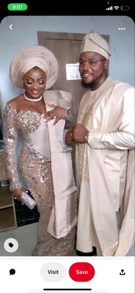 White And Gold Nigerian Wedding Dress, Gala Wedding Dress, Yoruba Wedding Dress, Yoruba Traditional Wedding Attire, Beautiful Bride Dress, Nigerian Clothes, Nigerian Traditional Attire, Nigerian Traditional Dresses, Kizz Daniel