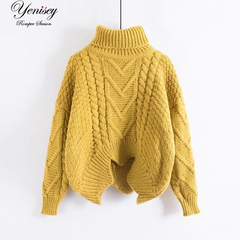 $15 Cable Knit Turtleneck Sweater, Female Shorts, Sweater Trends, Bat Sleeve, Thick Sweaters, Woolen Coat, Yellow Sweater, Warm Sweaters, Collar Sweater