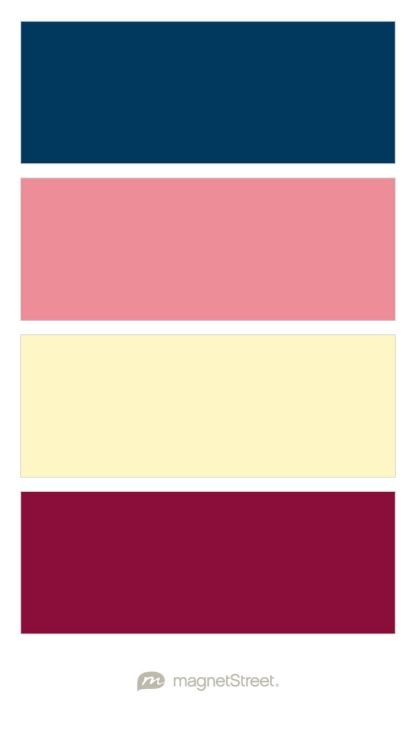 Navy, Dusty Rose, Butter, and Burgundy Wedding Color Palette - custom color palette created at MagnetStreet.com Orange Wedding Color Palette, Charcoal Wedding, Navy Wedding Colors, Custom Refrigerator, Orange Color Palettes, Planning Board, Green Wedding Colors, Color Palette Yellow, Blue Colour Palette