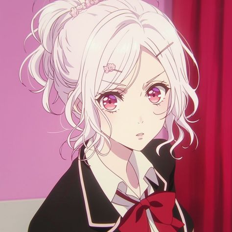 White Hair Pink Eyes Anime, Anime Oc Pink Hair, Diabolik Lovers Pfp, Yui Komori Icon, Pink Hair Oc, Yui Diabolik Lovers, Diabolik Lovers Oc, Yui Komori, Album Cover Wallpaper Collage