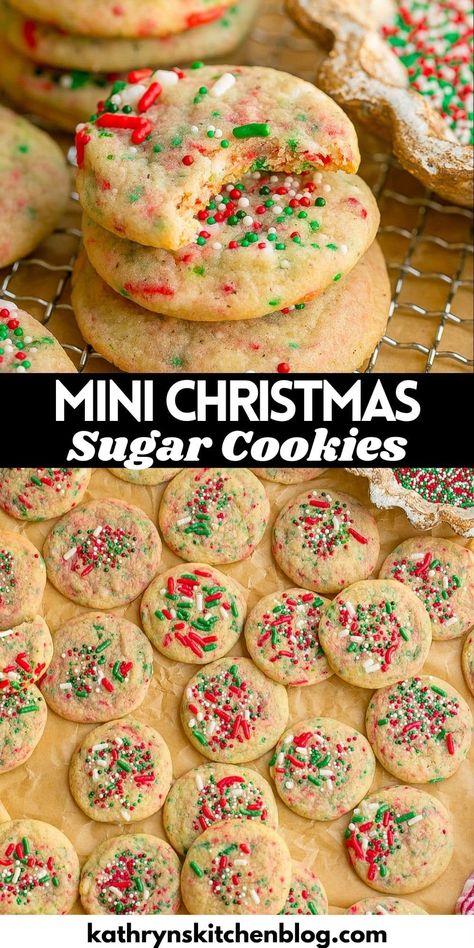 Soft and Chewy Mini Sugar Cookies (Perfect for Christmas) Chewy Christmas Sugar Cookies, Soft Chewy Christmas Cookies, Mini Cookies Christmas, Christmas Cookie Tin Recipes, Mini Christmas Sugar Cookies, Christmas Mini Cookies, Small Christmas Cookies, Holiday Bake Sale, Christmas Bake Sale