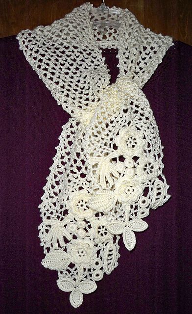 RosesNLace's Japanese Irish Crochet Scarf / Muffler شال كروشيه, Irish Crochet Patterns, Crocheted Scarf, Japanese Crochet, Shawl Crochet, Form Crochet, Crochet Collar, Irish Lace Crochet, Freeform Crochet