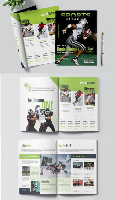 Sport Magazine Template. Compatible with: Adobe Photoshop. File Size: 26.33 MB. Dimensions: 8.5 x 11 in. DPI: 300. Layered Sport Layout Design, Magazine Sport Design, Sports Magazine Layout Design, Sport Magazine Design, Sport Magazine Layout, Sports Magazine Layout, Sports Magazine Cover, Sport Magazine Cover, Sports Magazine Design