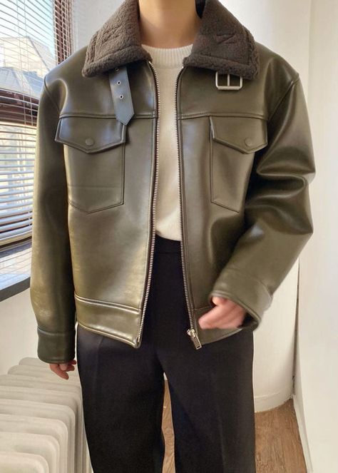 Aesthetic Male Outfits, Masc Fashion, Casual Leather Jacket, Olive Jacket, Designer Suits For Men, Mens Trendy Outfits, The Frankie Shop, Mens Casual Dress Outfits, Guys Clothing Styles