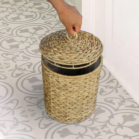 Small Bathroom Trash Can Ideas, Bathroom Waste Basket, Nautical Bathroom, Garbage Containers, Bathroom Trash Can, Basket With Lid, Nautical Bathrooms, Under Desk, Garbage Bin