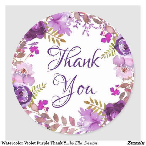 Watercolor Violet Purple Thank You Favor Classic Round Sticker Thank You Messages Gratitude, Watercolor Violet, Lila Party, Thank U Cards, Wedding Favours Thank You, Thank You Wishes, Thank You Images, Party Stickers, Thank You Greetings