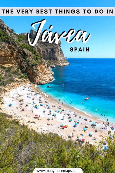 Beaches in Javea, Costa Blanca, Spain Xabia Spain, Spain Travel Itinerary, Beaches In Spain, Javea Spain, Top Europe Destinations, Albania Travel, Travel Through Europe, Finland Travel, Denmark Travel