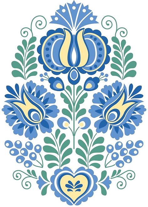 Moravian Folk Art, Traditional Motifs Design Folk Art, Floral Folk Pattern, Hungarian Pattern Folk Art, Romanian Pattern Traditional, Diy Felt Christmas Tree, Blue Art Print, Folk Design, Blue Art Prints