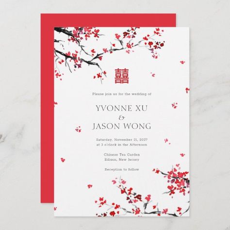 Red Elegant Wedding, Chinese Wedding Invitation Card, Asian Wedding Invitations, Chinese Wedding Tea Ceremony, Modern Chinese Wedding, Double Happiness Wedding, Double Happiness Chinese, Chinese Wedding Invitation, Traditional Wedding Invitations