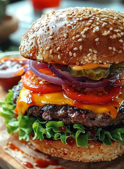 This BBQ Cheeseburger recipe is both delicious and easy for you to make. What's particularly great about it is how it brings together the classic flavors of a Fun Sandwiches, Burger Drawing, Delicious Burger Recipes, Bbq Burger, Classic Burger, Tzatziki Recipes, Cheeseburger Recipe, Crispy French Fries, Bbq Burgers