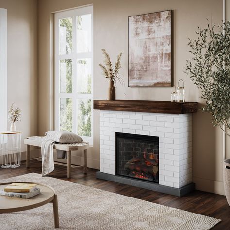 Ready to cozy up your living space for chilly autumn nights? 🔥✨ That's where the Country Living Hearth Collection comes in! We've got everything from mantel shelves to electric heaters and logs, and more. Head to the link in our bio to shop now, and enjoy a warm and cozy home all autumn and winter long. Electric Fireplace With Mantle Brick, Electric Fireplace Mantel, Living Room French, Farmhouse Fireplace Decor, Faux Fireplace Mantels, Wood Mantel, Gas Fireplace Insert, Fireplace Logs, Cozy Life