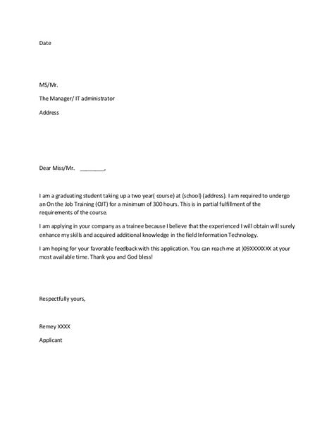 Date MS/Mr. The Manager/ IT administrator Address Dear Miss/Mr. ________, I am a… Job Application Letter Sample, Application Letter Template, Application Letter Sample, Job Letter, Ms Mr, Job Cover Letter, Application Letter, Job Resume Examples, Good Resume Examples