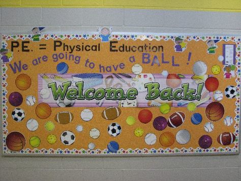 PEC: Bulletin Boards for Physical Education Sports Bulletin Boards, Physical Education Bulletin Boards, Pe Bulletin Boards, Elementary Bulletin Boards, Bulletin Boards Theme, Elementary Physical Education, Elementary Pe, Physical Education Lessons, Pe Activities