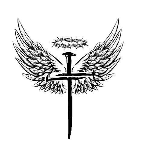 Crosses With Wings, Cross And Angel Tattoo, Cross With Crown Of Thorns Tattoos For Men, Cross Of Thorns Tattoo, Cross With A Crown Tattoo, Cross With Thorn Crown Tattoo, Cross And Crown Of Thorns Tattoo, Cross And Angel Wings Tattoo, Men’s Cross Tattoo Ideas