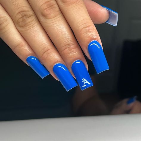 This blue is so prettyyyyy 😍😍😍 Gel polish ‘028’ from @vbeautypure - - - - - #nails #nailsnailsnails #bluenails #acrylicnails #nailinspo #nailaddict #nailpolish Blue Initial Nails, Nails 2024 Blue, Blue Nails With Initials, Acrylic Na, Royal Blue Nails, Blue Acrylic Nails, Blue Nail Designs, Blue Nail, Cute Acrylic Nails