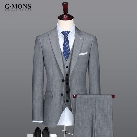 Aliexpress.com : Buy men suit new arrivals spring summer mens suits grey jacket + vest + pant 3pcs set gray for wedding dress 2017 plus size slim from Reliable suit grey suppliers on QiekeStyle Store Mens Suits Grey, Grey Mens Suit, Mens Suit Style, Mens Suits Modern, Grey Suit Men, Grey Swimsuit, Cheap Suits, Slim Fit Suit Men, Classy Suits