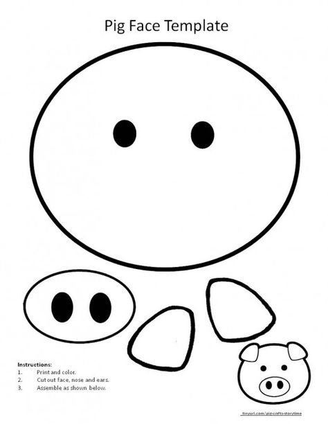 has link to printable pdf document with these simple shapes your can print, color and cut to make a pig face  site has storytime ideas: books, crafts, flannel board rhym,  farm animals, preschool, toddler, kindergarten Make A Pig Craft, Paper Plate Pigs Preschool, Pig Craft For Preschool, Pig Preschool Art, The Farm Crafts For Toddlers, Pig Printable Farm Animals, Pig Activity For Preschool, Farm Theme Arts And Crafts, Pig Craft Kindergarten