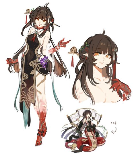 Honkai Star Rail Redesign, Genshin Liyue Characters, Honkai Star Rail Genderbend, Lingsha Fanart, Hsr Redesign, Lingsha Honkai Star Rail, Red Character Design, Liyue Oc, Japanese Character Design