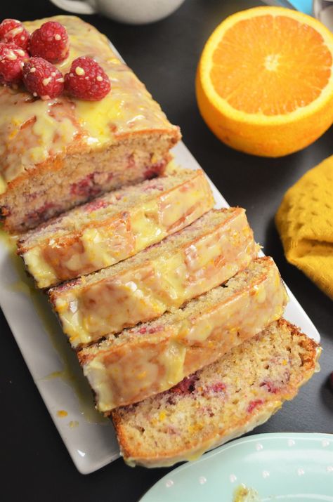 Orange Raspberry Loaf Orange Raspberry Muffins, Raspberry Orange Muffins, Orange Raspberry Cake, Orange Baked Goods, Orange Bread Loaf, Raspberry Loaf Recipes, Orange Loaf Recipe, Raspberry Loaf Cake, Orange Tea Cake