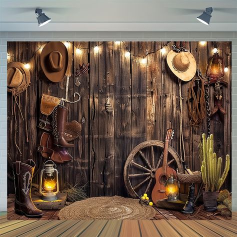 Faster shipping. Better service Cowboy Backdrop, Western Party Decorations, Diy Fotokabine, Barn Backdrop, Saloon Bar, Barn Door Decor, Cowboy Theme Party, Fall Backdrops, Door Backdrops