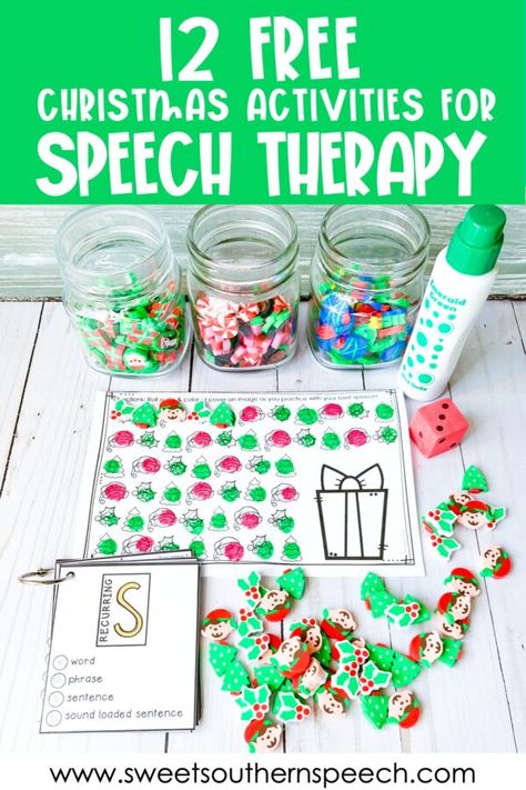 Free Christmas Activities, Christmas Gifts For Students, Christmas Therapy, Speech Therapy Free, Christmas Speech Therapy, 100 Challenge, Activities For Speech Therapy, Spring Speech Therapy, Mini Erasers