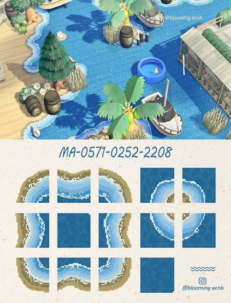 Acnh Ocean Path, Acnh Summer Island, Anch Paths, Acnh Summer, Acnh Tropical, Acnh Art, Animal Crossing Qr Codes, Acnh Paths, Summer Island