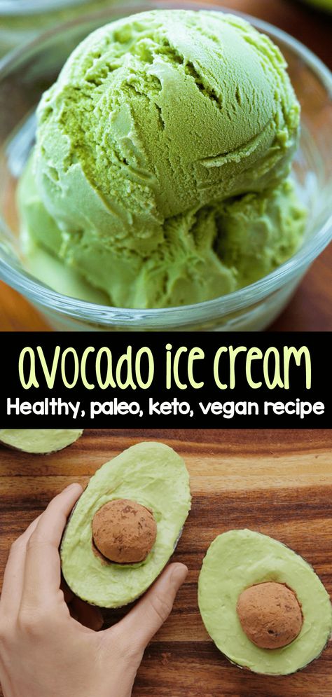 Healthy Vegan Avocado Ice Cream Recipe (Keto, Paleo, Gluten Free) Avacado Ice Cream, Avocado Ice Cream Recipe, Recipes Chili, Cake Pizza, Healthy Ice Cream Recipes, Avocado Ice Cream, Avocado Dessert, Pizza Sandwich, Keto Vegan