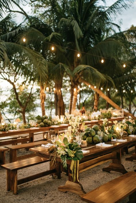 Boho Beach Bridesmaids Dresses, Costa Rican Wedding Ideas, Tropical Wedding Venue Ideas, Costa Rica Wedding Decor, Tropical Plant Wedding Decor, Tropical Wedding Decor Reception Ideas, Tropical Reception Decor, Costa Rica Wedding Venues, Beach Wedding Food