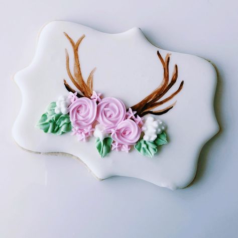 Antler Cookies Decorated, Montana Cookies, Antler Cookies, Deer Sugar Cookies, Baby Girl Sugar Cookies, Animals Cookies, Garden Cookies, Watercolor Cookies, Painted Cookies