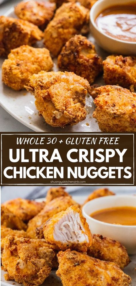 Summer Party Snacks, Kids Chicken Nuggets, Gluten Free Chicken Nuggets, Healthy Fried Chicken, Healthy Chicken Nuggets, Dairy Free Recipes Dinner, Chicken Nugget Recipes, Nuggets Recipe, Dairy Free Dinner