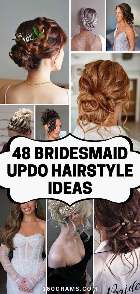 Save this pin for 48 gorgeous updo inspirations for bridesmaids that will take your wedding look to the next level. From classic to modern styles, these updos are perfect for any bridal party. #BridesmaidHair #WeddingHairstyles #UpdoInspiration Braid Updo Hairstyles Wedding, Bridesmaid Updo For Shoulder Length Hair, Wedding Bridesmaid Updos For Medium Hair, Brown Hair Updo Wedding Bridesmaid, Up Do Hairstyles For Weddings Bridesmaid, Fall Wedding Hairstyles Bridesmaid Updo, Wedding Hair Updo For Medium Length Hair, Bridesmaid Hairstyles Short Hair Updo, Bridesmaid Long Hair Updo