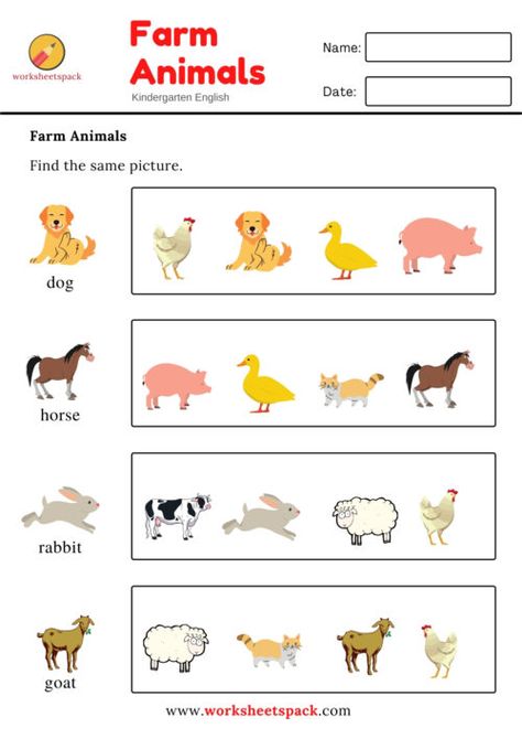 Learn farm animals with names and pictures. Find the same picture in each set. Free worksheets (high-quality pdf format) Download Animal Habitats Kindergarten, Worksheet For Toddler, Worksheets For Kindergarten English, Panca Indra, Preschool Curriculum Free, Animals Worksheet, Animals And Their Homes, Farm Animals Preschool, Farm Animals Activities