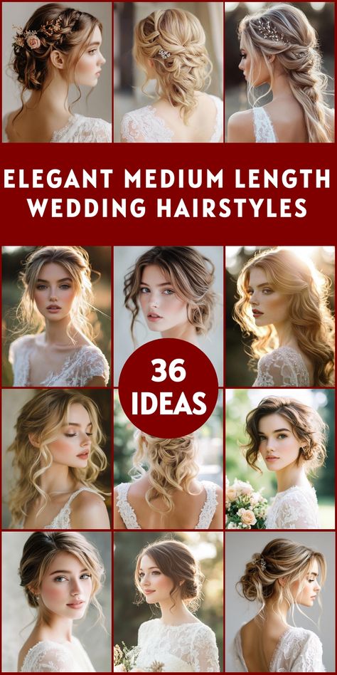 Embrace bridal elegance with 36 exquisite medium length wedding hairstyles that'll make you feel like royalty. Whether you're planning a rustic celebration or a glamorous affair, these versatile styles cater to every wedding theme. Find the perfect look that enhances your natural beauty and reflects your unique style. Medium Bride Hairstyles, Bridal Hair Ideas Medium Length, Bridal Updo For Medium Length Hair, Bridal Hairstyles Medium Length, Medium Long Hairstyle, Gorgeous Wedding Hairstyles, Romantic Waves, Creative Ideas To Make, Wedding Hairstyles Medium Length