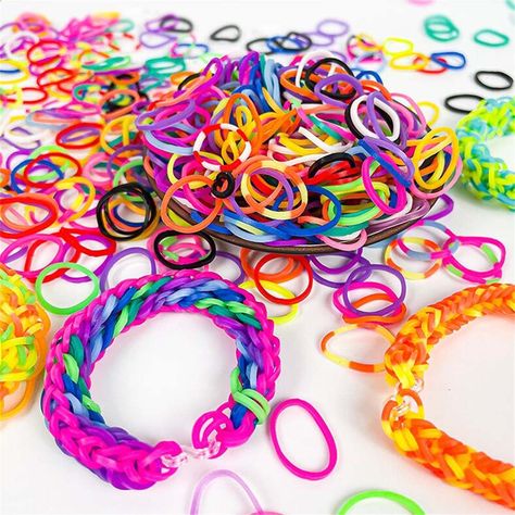 200/600pcs Elastic Rubber Loom Bands Wrist Woven Necklaces Bracelets For DIY Girls Children Party Rubber Band Charms, Making Friendship Bracelets, Loom Band, Best Friend Bracelets, Lace Bracelet, Woven Necklace, Jewelry Making Kits, Diy Weaving, Pulseras Diy