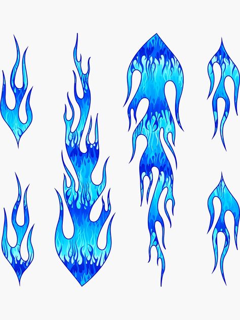 "Blue Hot Rod Flames Pattern" Sticker by wickedrefined | Redbubble  #stickers #flames #fire #blue #hotrod #wickedrefined #giftideas Blue Flame Drawing, Flame Design Art, Flame Pattern Design, Blue Fire Drawing, Blue Flame Tattoo, Flames Drawing, Hot Rod Flames, Drawing Flames, Blue Stickers