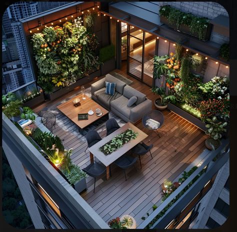 Townhouse With Rooftop Terrace, Large Balcony Ideas Terraces, Large Outdoor Balcony Ideas, Rooftop Terrace Design Penthouses, Large Deck Decorating Ideas, Penthouse Terrace Ideas, Large Balcony Ideas, Cozy Rooftop, Urban Terrace