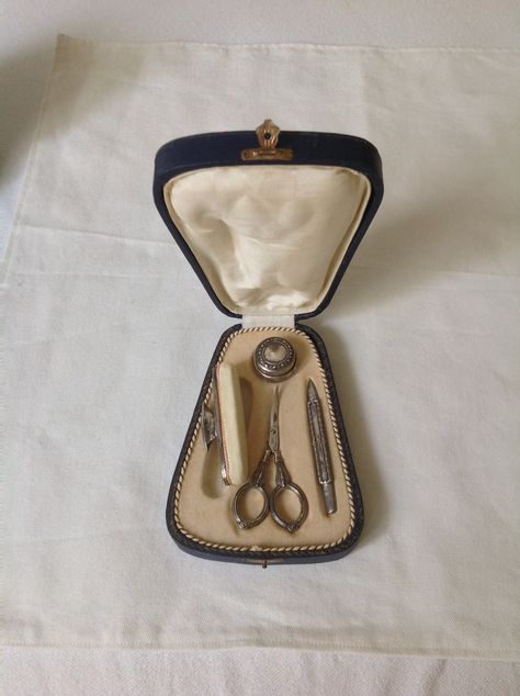 Silver manicure set. France: 1920 Silver Manicure, Dressing Table Set, Table Sets, Manicure Kit, Manicure Set, Vintage Aesthetic, Dressing Table, Hogwarts, Manicure