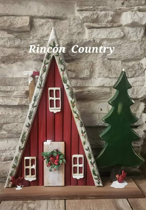 Wooden Houses Craft Decor, Natal Country, Barn Crafts, Wooden House Decoration, Christmas Fair Ideas, Christmas Diy Wood, Cute Christmas Decorations, Diy Christmas Village, Doll House Crafts