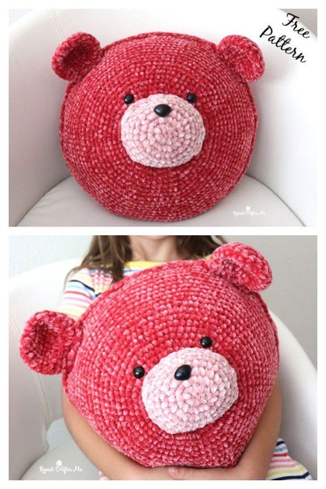 Bear Pillow Free Crochet Pattern Crochet Bear Pillow Pattern Free, Free Crochet Pillow Patterns Easy, Amigurumi Pillow Free Pattern, Crochet Squishmallow Pattern Free, Crochet Animal Pillow, Crochet Squish, Crochet Pillow Free Pattern, Crochet Pillow Pattern Free, Amigurumi Pillow