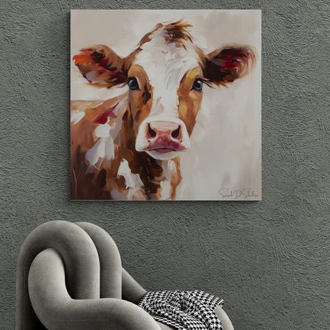 Hand painted Cow Print on Premium Canvas Farmhouse Wall Decor Artwork for Ranch House Country Interior Decor for Farmer Gift for Cow Lover Baby Animal Painting, Cow Paintings On Canvas, Art Markers Drawing, Cow Artwork, Highland Cow Painting, Cow Art Print, Farmhouse Paintings, House Country, Wall Decor Artwork